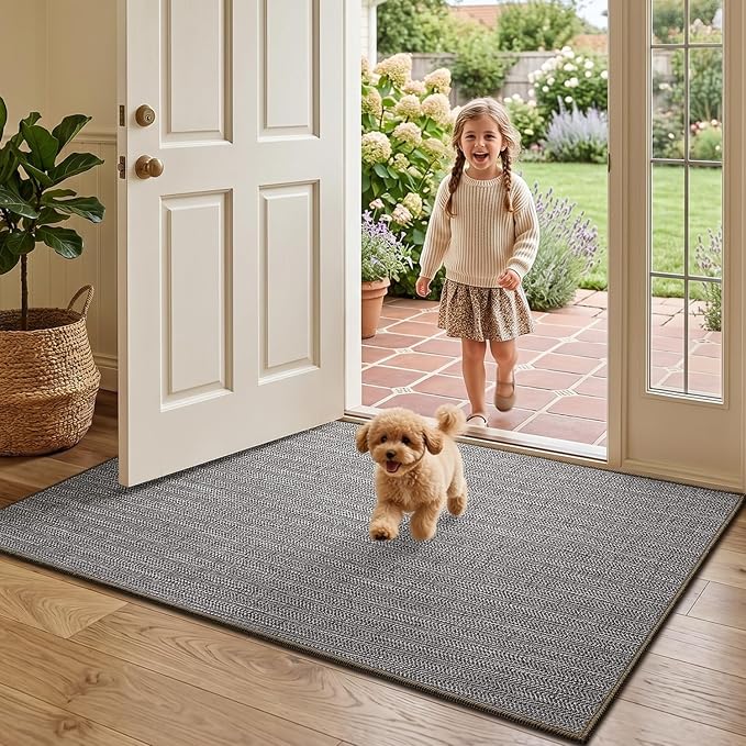 LUMI Ultra Thin Indoor Door Mat 32x48, Low Profile Entrance Mat, Non Slip Rubber Backing Dirt Trapper Doormat for Front Entryway, Grey - Image 8