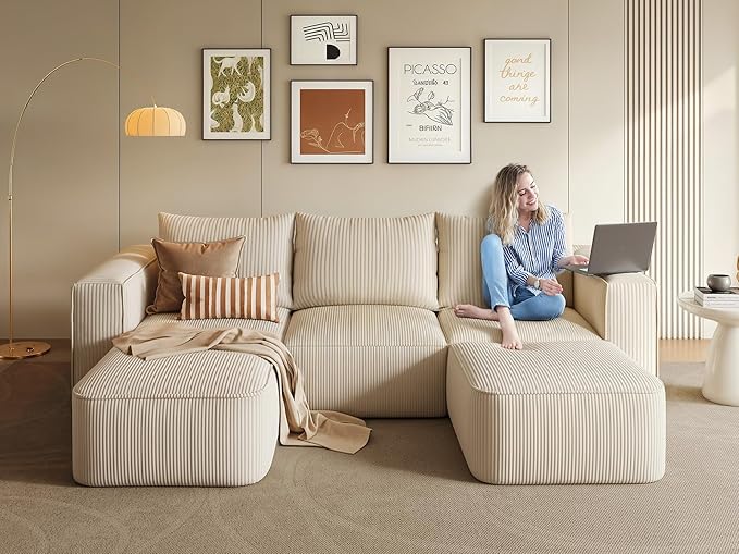 YITAHOME 107" Modular Sectional Sofa, L-Shape Boneless Couch 3 Seat with 2 Ottoman, Sectional Couches for Living Room