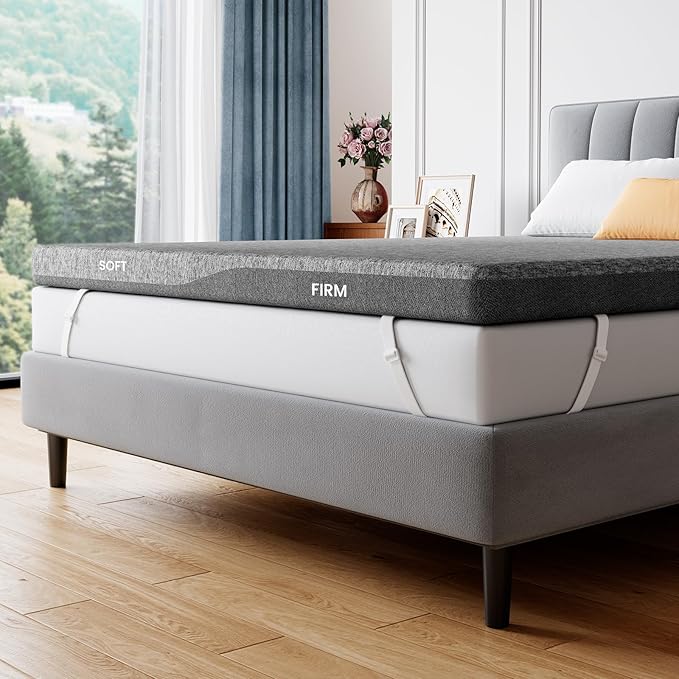PERLECARE Dual Firmness Mattress Topper Full, 3 Inch Firm Bed Topper with Split Soft & Firm Zones, Supportive Mattress Pad for Back Pain, Non-Slip & Removable, Made with CertiPUR-US® Certified Foam