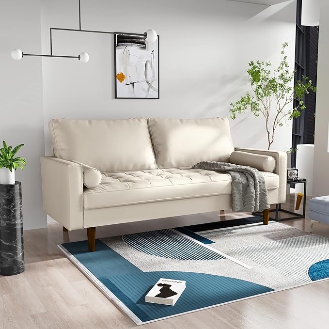 SILKIR 3-Person Sofa Couch for Living Room | Perfect for: Apartment/Studio/Office & Small Space | Poly Leather Fabric | Fast and Easy Assembly | (White) Modern Contemporary Mid-Century, Faux