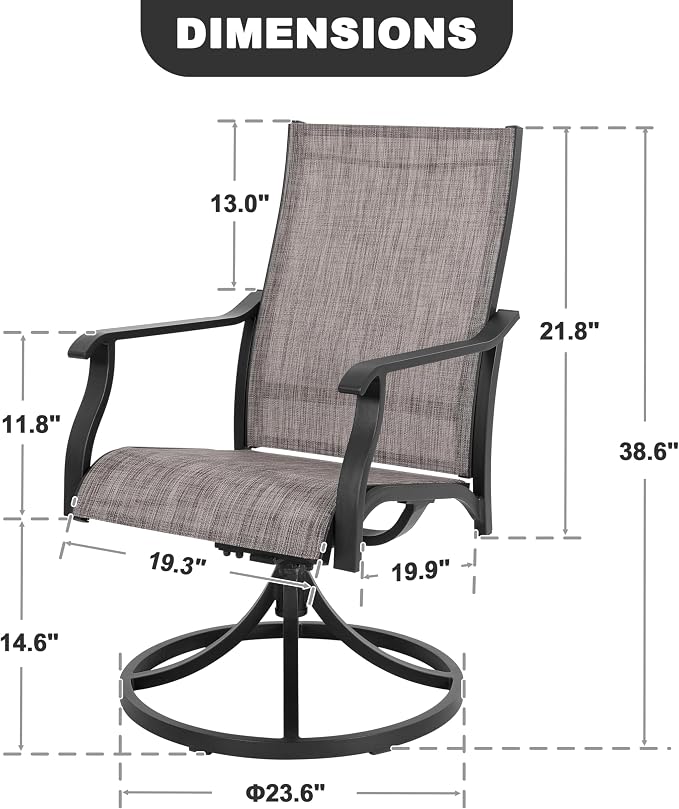 NUU GARDEN Swivel Patio Chair Set of 2, All-Weather Textilene Outdoor Dining Chairs with High Back, Outdoor Dining Chair Set for Lawn Porch Balcony Outside, Grayish Brown - Image 2