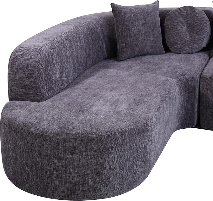 123" Boneless Modular Sectional Sofa, Modern Curved L-Shaped Cloud Foam Couch with High Density Sponge & Pocket Spring, Chenille Fabric, Non-Assembly Frameless Floor Sofa for Living Room | Plush, Wider Armrest