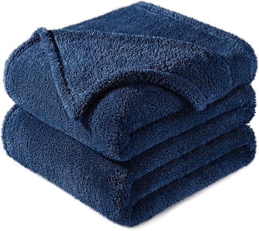 Exclusivo Mezcla Twin Size Blanket for Bed, Super Soft Velvet Plush Fleece Blankets, Fuzzy Cozy and Warm for Winter, 60x80 Inches, Navy Blue