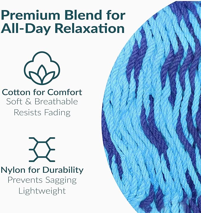 Sunnydaze Handwoven XXL Thick Cord Mayan Double Hammock for Outside - 625-Pound Capacity Heavy-Duty Outdoor Hammock - Blue - Image 3