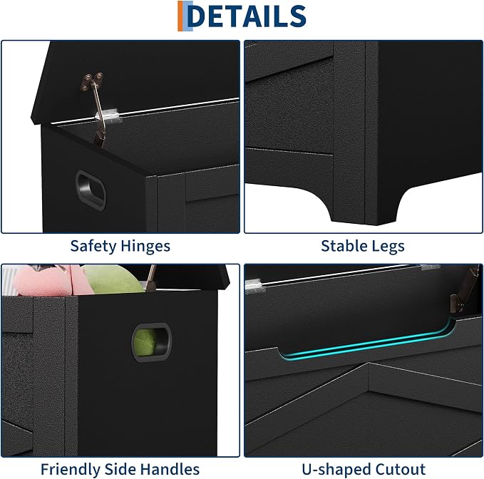 GAOMON Storage Chest, Wooden Storage Bench, Modern Style Lift-Top Shoes Bench with Safety Hinge for Entryway, Bedroom, Living Room, Supports 300 Lb and Easy Assembly - Image 5