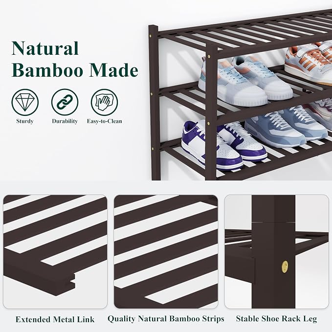 Smiry Shoe Rack, 6 Tier Thick Bamboo Shoe Organizer, Stackable Free Standing Wooden Shoe Storage Shelf for Closet, Entryway, Front Door Entrance, Brown - Image 3