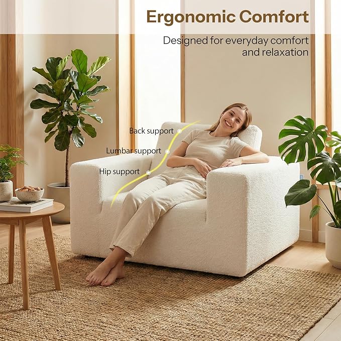 Life Balance Modular Sectional Sofa for Living Room, Modular Design Easy to Assemble, Cloud Soft Fabric, White (Sherpa Fabric)