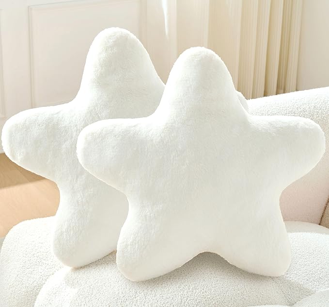 Set of 2 Throw Pillows Star Pillow Couch Pillows Decorative Pillows Bed Pillows Cute Pillows,White 19"