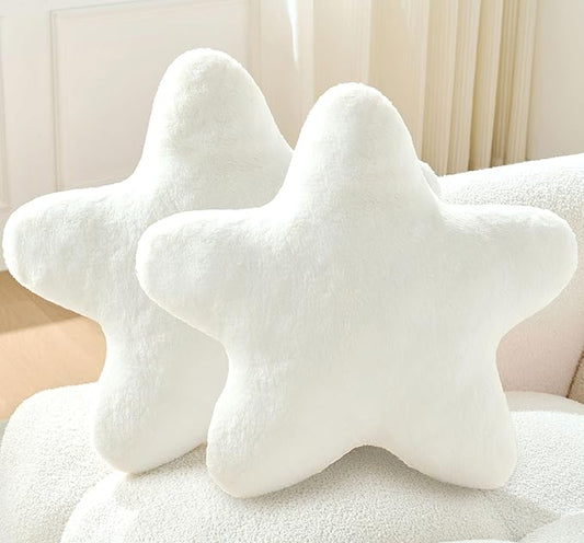 Set of 2 Throw Pillows Star Pillow Couch Pillows Decorative Pillows Bed Pillows Cute Pillows,White 15"