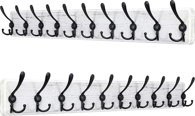 SKOLOO Rustic Large Wall Mounted Coat Rack-38.6'' Long Coat Rack for Wall, Pine Solid Wood Coat Rack Hook, Farmhouse Coat Hanger Wall Mount for Hanging Jacket Coat Hat, Pack of 2 by SKOLOO