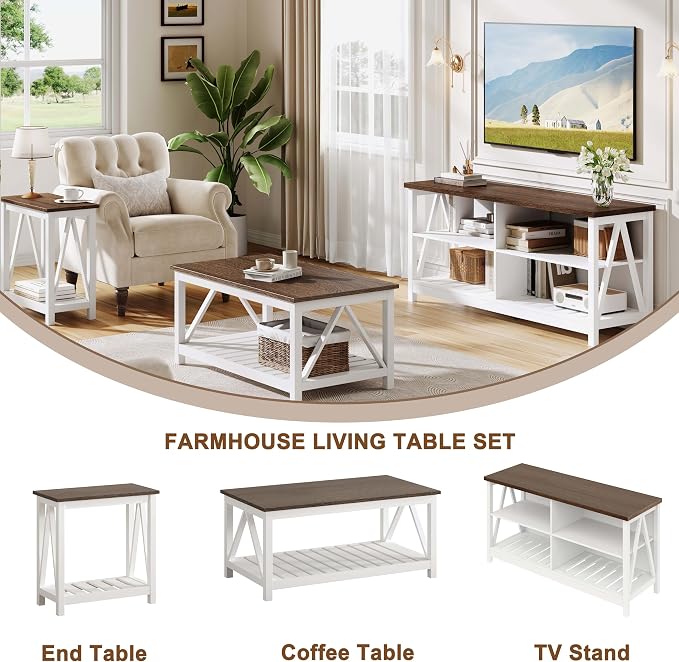 ChooChoo Farmhouse TV Stand for TVs up to 55 Inch, Modern Entertainment Center with 4 Open Shelves & Built-in Cable Holes, Media TV Console for Living Room, Bedroom, White - Image 6