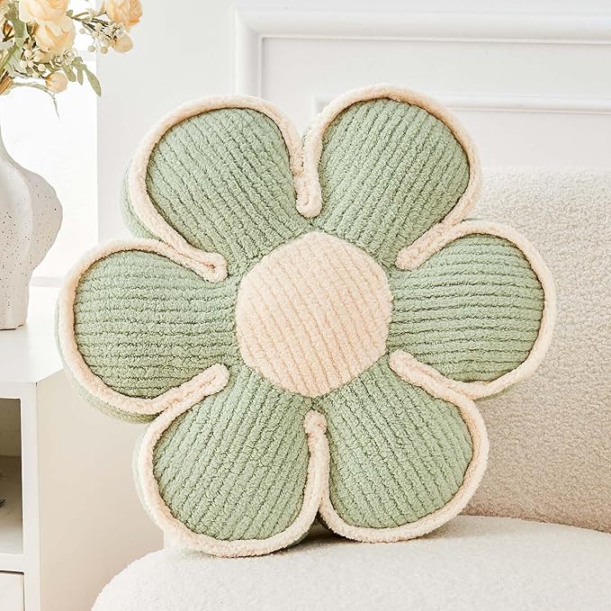Kcvvcr Flower Pillow, Soft Flower Decorative Throw Pillow, Cute Daisy Flower Shaped Seating Floor Cushion Room D??cor Plush Pillows for Sofa Couch Bed (13.7 Inch, Sage Green)