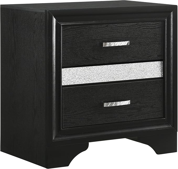 Coaster Home Furnishings Miranda Contemporary Engineered Wood 2-Drawer Bedroom Nightstand Bedside Table Organizer Unit Black 206362 by CoasterFineFurniture