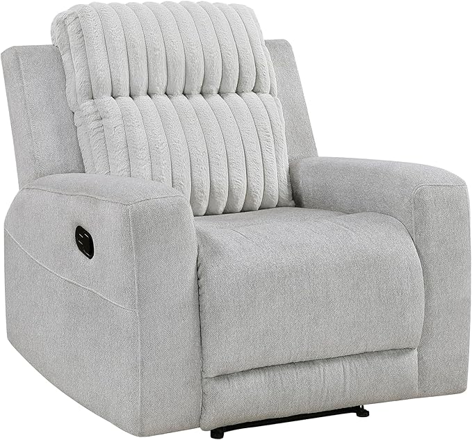 Lexicon Modern Recliner Chair for Living Room, Manual Wall Hugger Textured Microfiber Reclining Chair, Plush Corduroy Channel Seat Back, Manual Recliner, Light Gray