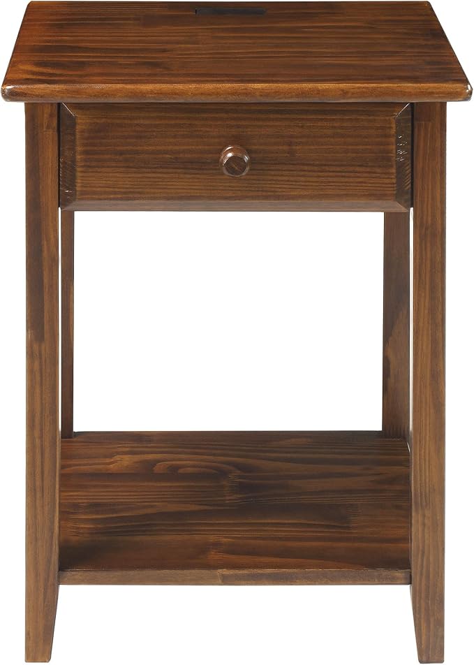 Casual Home Owl Night Stand with USB Port Charging Station and Drawer, 17.5"W x 14.25"D x 24.5"H, Warm Brown - Image 6