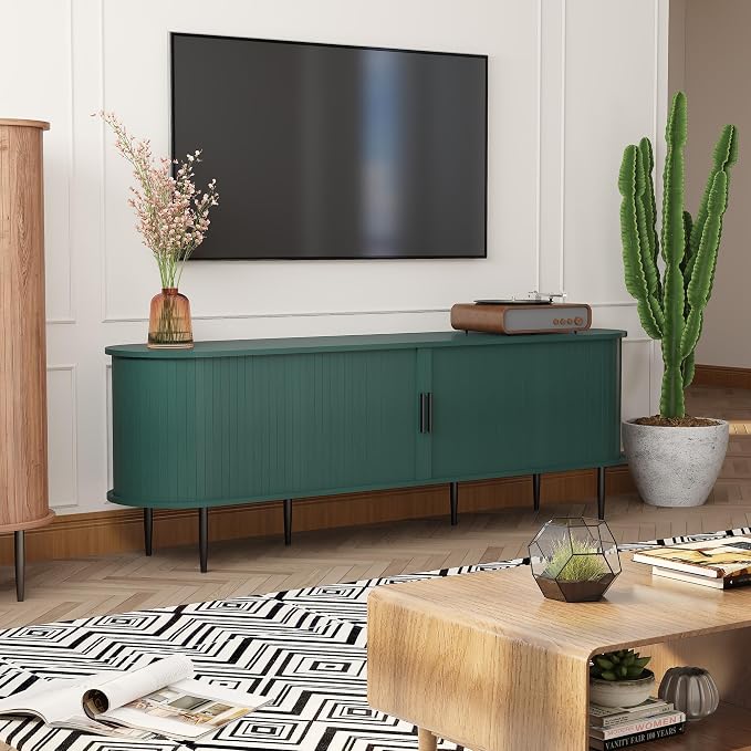 ARTPOWER 70" Modern TV Stand with Tambour Door for TVs up to 80", Entertainment Center with Storage, Fluted Television Consoles for Home, Living Room, Green - Image 6