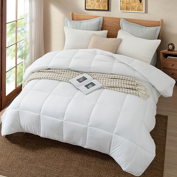 Dorrin Nessin Down Alternative Super Cal King 120x98 Comforter All Season Duvet Insert-Ultra Soft Double Brushed Microfiber Quilt Cover with 8 Corner Tabs (Super King, White)