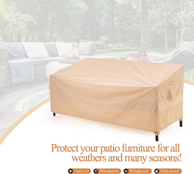WJ-X3 Patio Sofa Covers Waterproof, 3-Seater Heavy Duty Lawn Couch Covers UV Resistant, Deck Sofa Chair Set Covers Anti-Fading, Wind Resistant, 87W x 42D x 35H Inches, Beige - Image 8