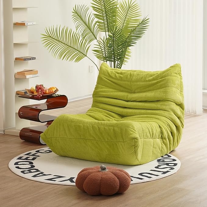 N&V Fireside Chair, Mid Century Armless Floor Sofa, Soft Premium Corduroy Floor Lounge Chair, Foam Sofa Accent Chair for Living Room Bedroom and Office, Lime
