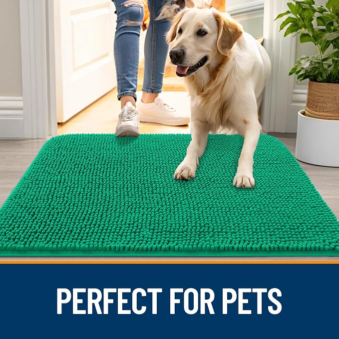 OLANLY Dog Door Mat for Muddy Paws 30x20, Absorbs Moisture and Dirt, Absorbent Non-Slip Washable Doormat, Quick Dry Chenille Mud Mat, Entry Indoor Entryway Carpet for Inside Floor, Emerald Green - Image 6