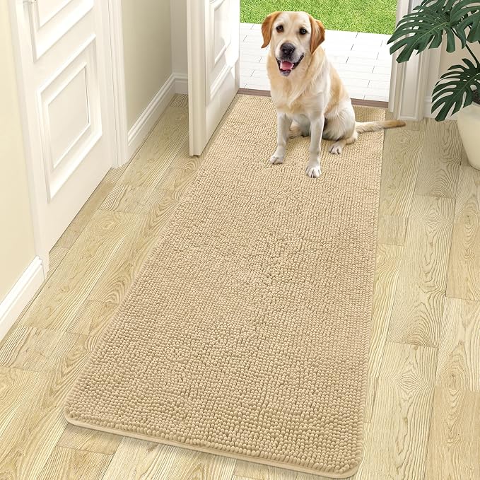 OLANLY Dog Door Mat for Muddy Paws 70x24, Absorbs Moisture and Dirt, Absorbent Non-Slip Washable Doormat, Quick Dry Chenille Mud Mat for Dogs, Entry Indoor Entryway Carpet for Inside Floor, Sand by OLANLY