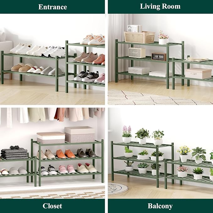 Smiry Bamboo Shoe Rack for Closet, 5 Tier Wooden Stackable Shoe Organizer, Free Standing Shoes Storage Shelf for Entryway, Front Door Entrance, Green - Image 5