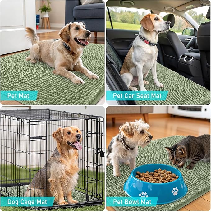 OLANLY Dog Door Mat for Muddy Paws 36x24, Absorbs Moisture and Dirt, Absorbent Non-Slip Washable Doormat, Quick Dry Chenille Mud Mat for Dogs, Entry Indoor Entryway Carpet for Inside Floor, Sage Green - Image 7