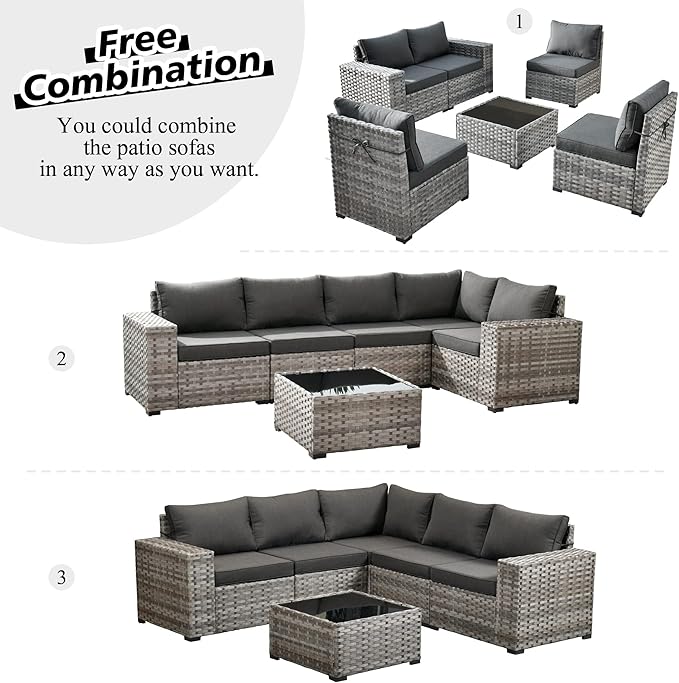 HOOOWOOO 9 Piece Modular Patio Outdoor Sectional Furniture Set with Gas Propane Fire Pit Table,Wicker Conversation Sofa Set with Swivel Chairs,Outside Couch Set(Black)