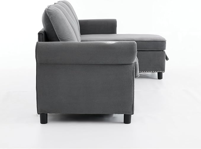 ERYE L-Shaped Reversible Sectional Sofa with Pull Out Queen Memory Mattress Sleeper Bed, 2-in-1 L-Shaped Corner Sectional Couches W/Wireless Charging, Storage Chaise Lounge
