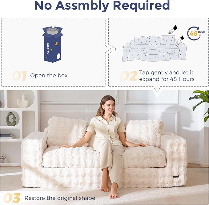 MAXYOYO 3 Seater Sofa for Living Room, Tufted Boneless Couch Bubbled Sofa Couch, Comfy Bean Bag Chair for Bedroom Apartment, No Assembly Needed, Beige
