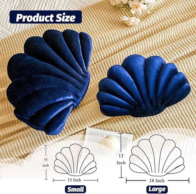 Lfsaaj Navy Blue Seashell Throw Pillows, Shell Shaped Throw Pillows, 18 Inch Soft Velvet Home Decorative Pillow Plush Cushion for Bed Couch Living Sofa Room Decor Accent Throw Pillow