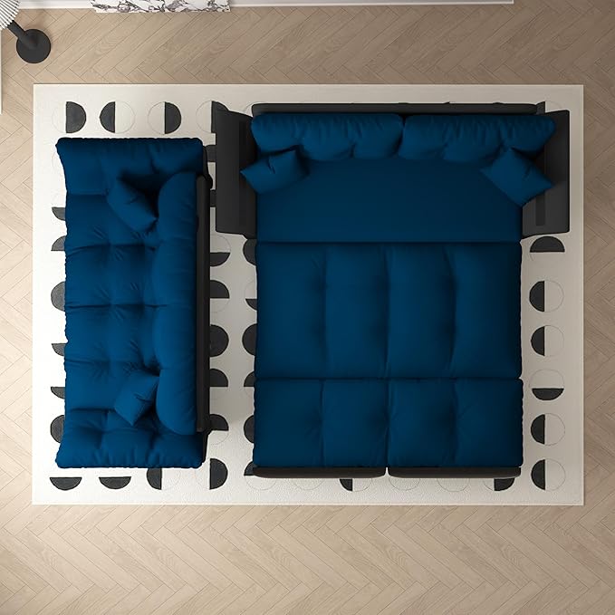 Eafurn 3-in-1 Convertible Sofa Bed Queen Size Pull Out Sleeper Sofa with Skin-Friendly Velvet Fabric, Multi-Functional Loveseat with Pillow Armrest for Guest Room & Living Room