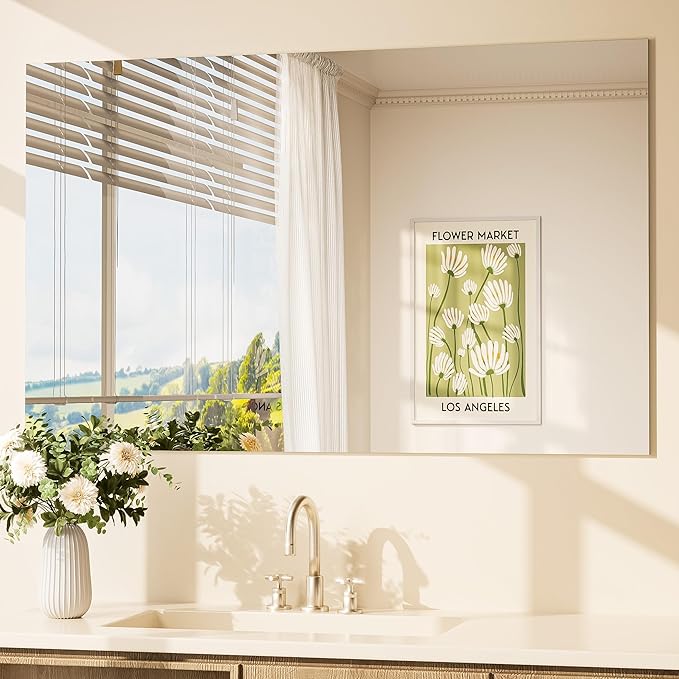 TETOTE Frameless Mirror 48" x 30" Frameless Bathroom Vanity Mirror for Over Sink with Tempered Glass, Bedroom, Entryway, Hallway, Home Gym, Horizontal or Vertical by TETOTE