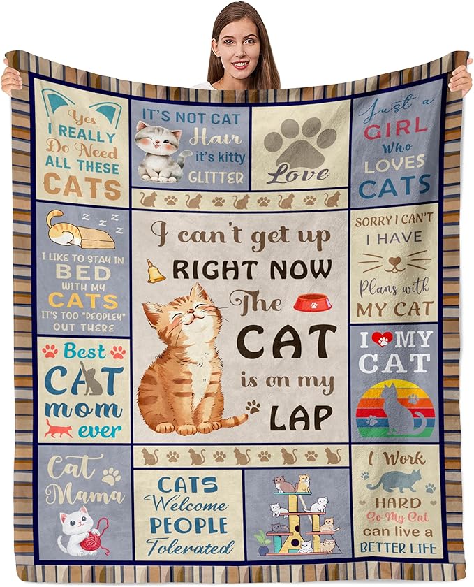 Cat Lover Gifts for Women, Cat Mom/Lady Gifts, Cats Presents for Women for Birthday, Blanket with Cats on It, Soft Throw Blanket 50"x60"