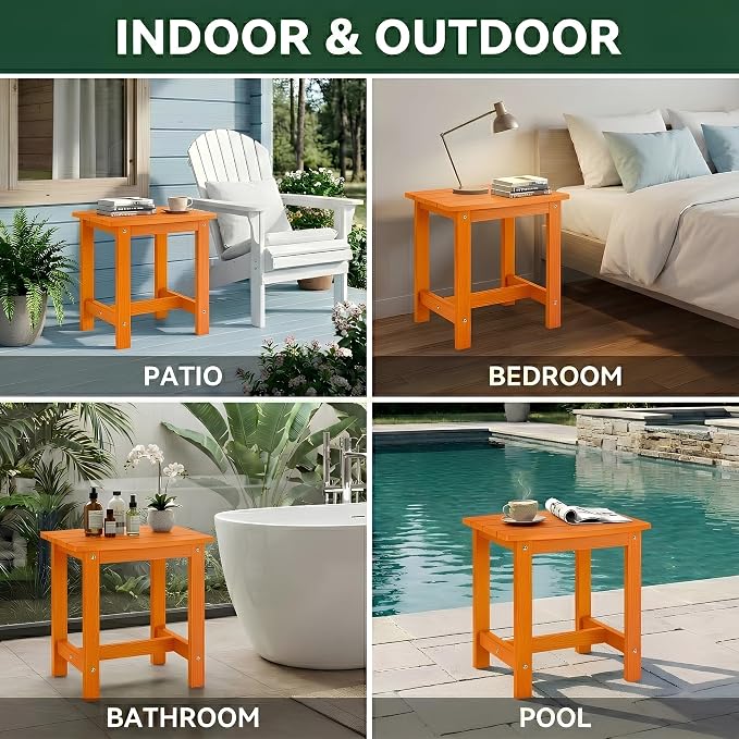 Y&M Outdoor Side Table, HIPS Adirondack Small Single Table, Waterproof Square Outside Table, Balcony Modern End Tables for Patio, Pool, Beach, Porch, Deck, Indoor or Outdoor Use, Orange - Image 6