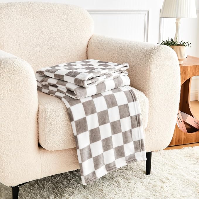 Edenleaf Light Grey Checkered Blanket, Ultra Soft Fluffy Fleece - Checkered Grid Print Throws for Couch Sofa Bed, Cozy Luxury Throw Blanket for All Seasons, 50x60 Inch, Cashmere Smoke