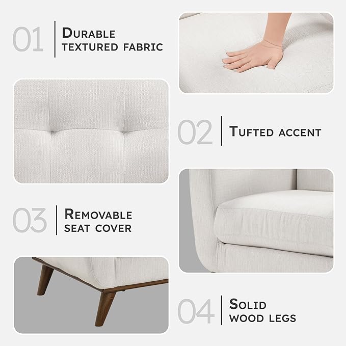 Lexicon Modern Accent Chair, Textured Fabric Upholstered Armchair with Brown Wood Legs, Track Arms, Tufted Chair Back for Living Room/Office/Waiting Room, Beige