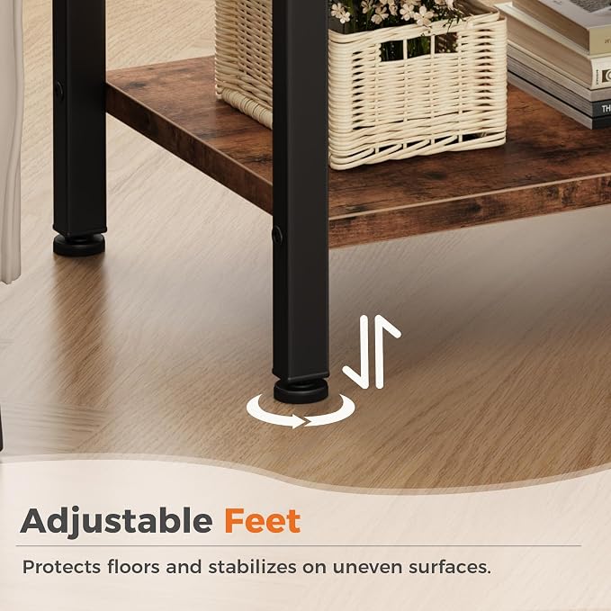 DUMOS Bedside Table with Charging Station and Adjustable Fabric Drawer Compact Nightstand 3-Tier Storage Organizer End Table for Bedroom,Brown - Image 7