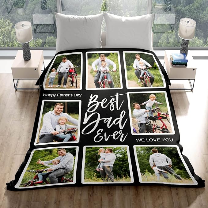 Printwoo Gifts for Dad Custom Blankets with Photo, Personalized Photo Blankets Fathers Day Personalized Gifts for Dad from Daughter Son Customized Blanket with Picture