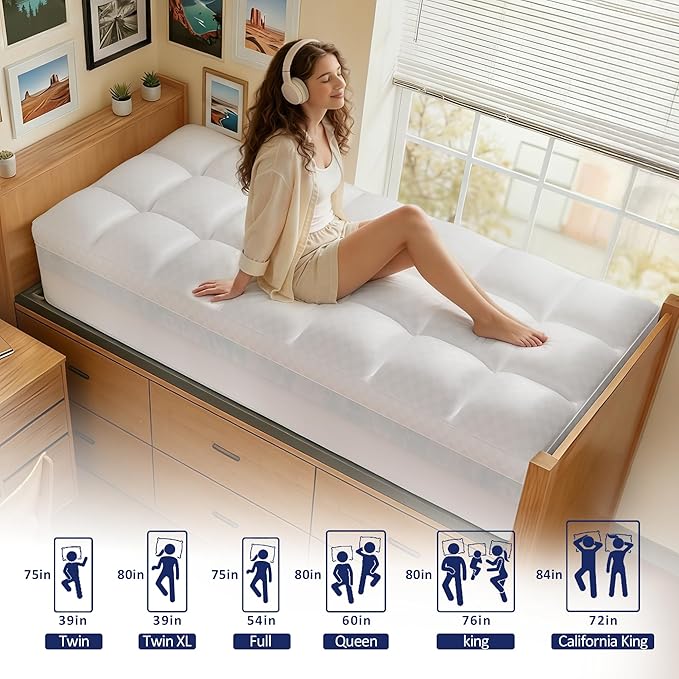 Dual Layer 4 Inch Memory Foam Mattress Topper Twin XL for College Dorm, 2 Inch Cooling Gel Memory Foam and 2 Inch Down Alternative Pillow Top Mattress Pad Cover 8-24 Inch Deep Pocket