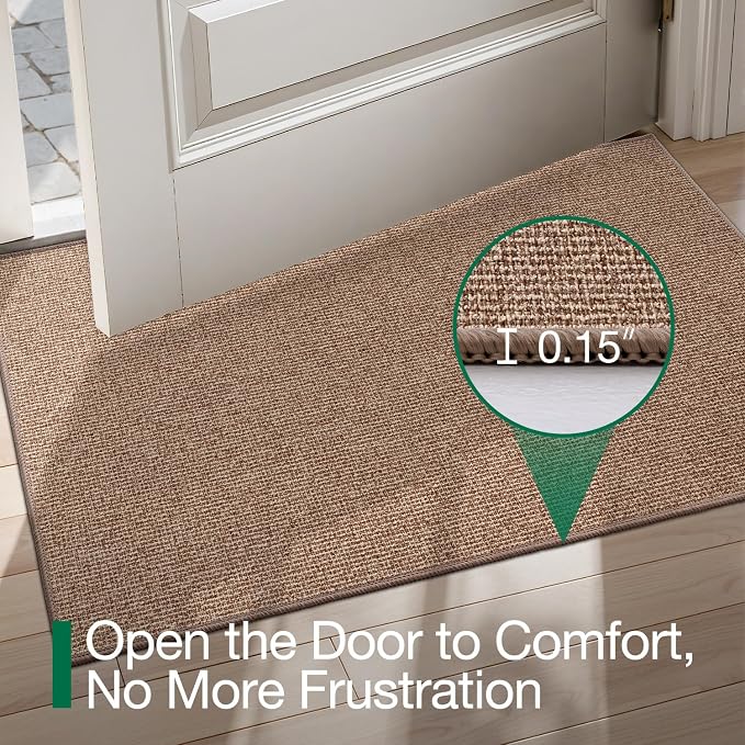 LUMI Ultra Thin Door Mat for Entryway, 36"x56" Low Profile Non Slip Rubber Backing Indoor Doormat, Easy Clean Welcome Entrance Mat for Inside House, Patio, Camel - Image 4