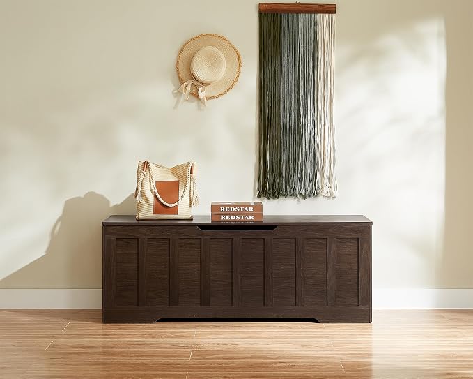 VANKILEY 51.2" Storage Chest Extra Large,Storage Bench with 2 Safety Hinges,Shoe Bench,51.2 * 15.7 * 19.1 inches,Wooden Trunk for Bedroom,livingroom,entryway,Supports 220 lb,Easy Assembly(Espresso). - Image 2