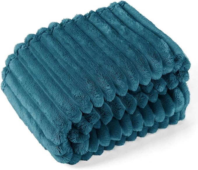 EXQ Home Fleece Blanket Twin Size for Couch or Bed - 3D Stripe Jacquard Decorative Blankets - Cozy Soft Lightweight Fuzzy Flannel Blanket Suitable for All Seasons(60"??80",Teal)