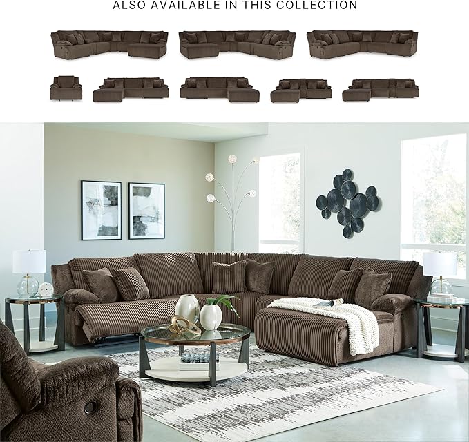 Signature Design by Ashley Top Tier Casual Manual Reclining Right-Arm Facing 3-Piece Sofa Chaise Sectional with 4 Accent Pillows, Dark Brown