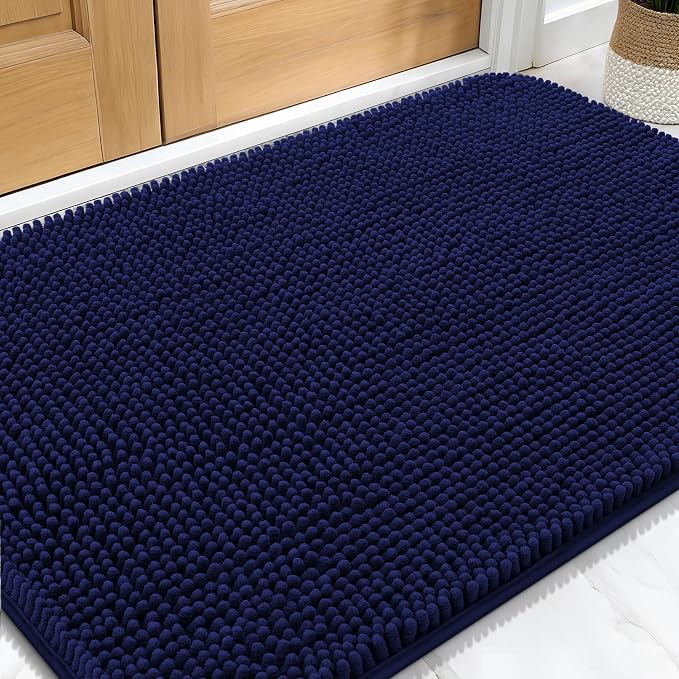 OLANLY Dog Door Mat for Muddy Paws 30x20, Absorbs Moisture and Dirt, Absorbent Non-Slip Washable Doormat, Quick Dry Chenille Mud Mat for Dogs, Entry Indoor Entryway Carpet for Inside Floor, Navy Blue by OLANLY