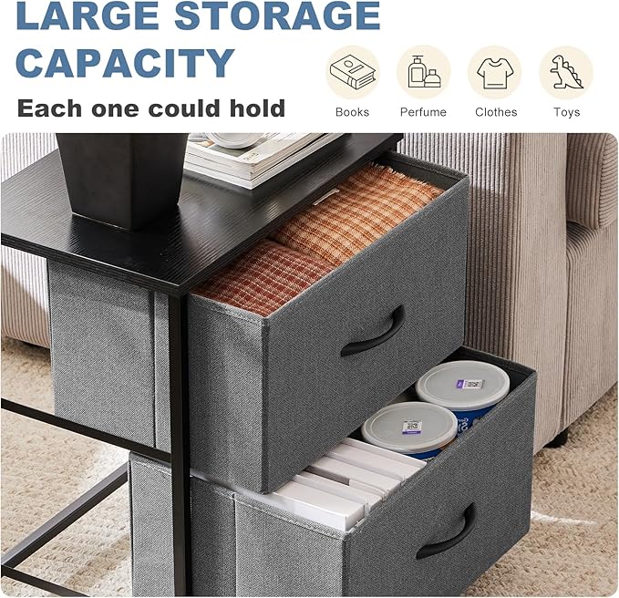 DUMOS Nightstand Small Dresser with 2 Fabric Drawers Side Bedroom End Table Kids Bedside Storage Furniture for 20 inch Tall Night Stand for Closet, Entryway, College Dorm, Ash - Image 8