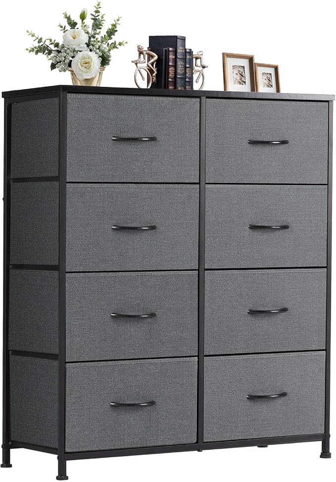 DUMOS 8 Drawer Dresser for Bedroom, Fabric Storage Organizer with Sturdy Metal Frame, Wooden Top Chest of Drawers for Closet Entryway Guest Room, Grey by DumosLifestyle