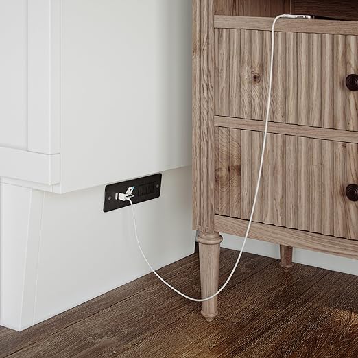 AFI, Chelsea Mid-Century Modern Queen Solid Wood Murphy Bed Chest with 6" Mattress, Storage Drawer & Built-in USB Charger, White