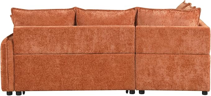 ERYE L-Shaped Corner Chenille Upholstered Sleeper Sectional Sofa Practical Convertible Sleep Sofabed W/Pull Out Sleep Couch Bed, Storage Ottoman and USB Charge Ports for Living Room