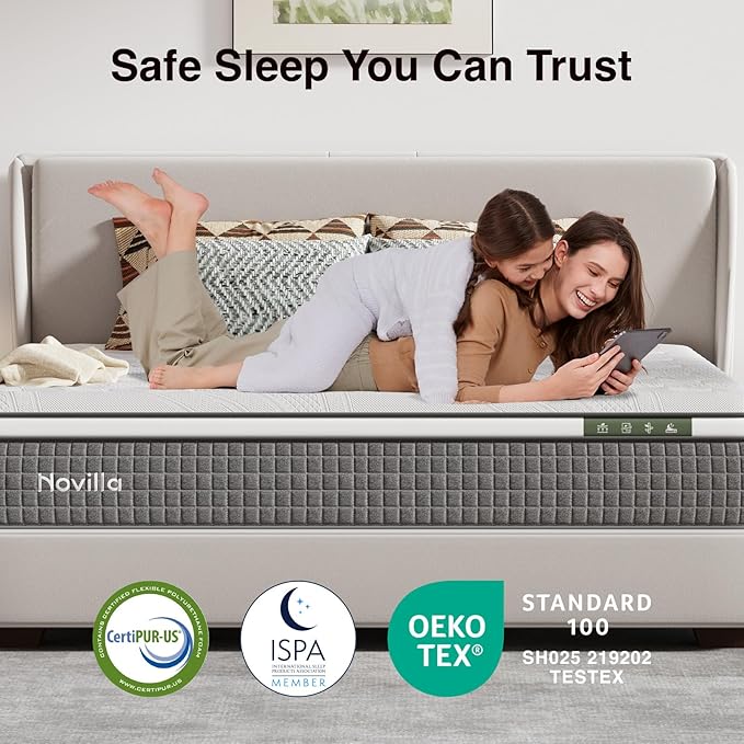 Novilla 12 Inch King Mattress,Hybrid Mattress King Size with Silky Cool Fabric, Gel Memory Foam & Pocketed Coils for Motion Isolation & Refreshing Cool Nights CertiPUR-US Certified Mattresses in a Box